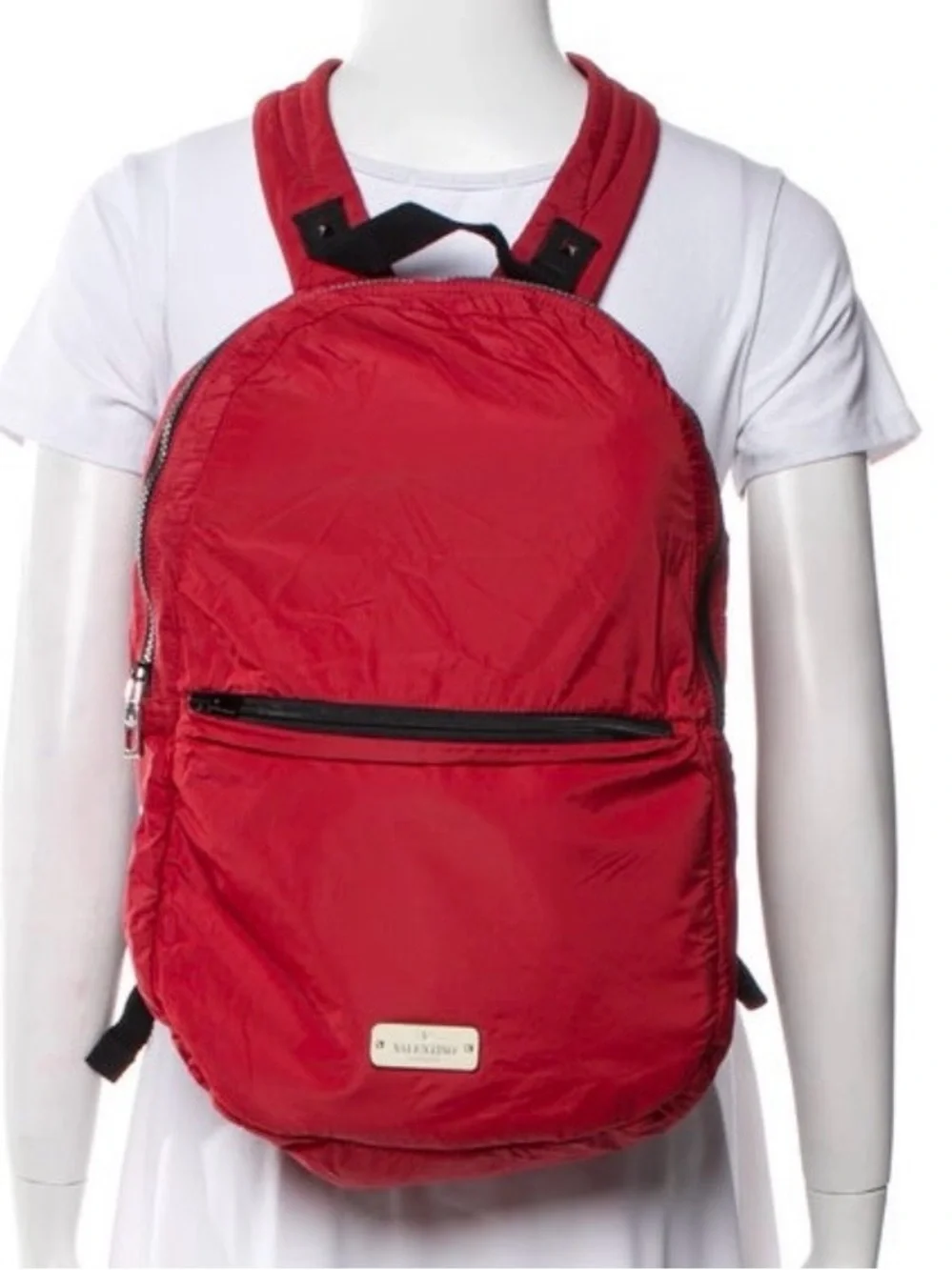 Valentino Garavani Red Nylon Backpack with Black Accents